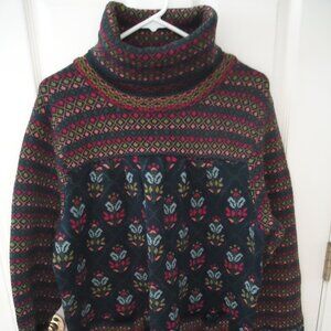 April Cornell- Unique floral knit cowlneck sweater with pockets. Size XL NEW